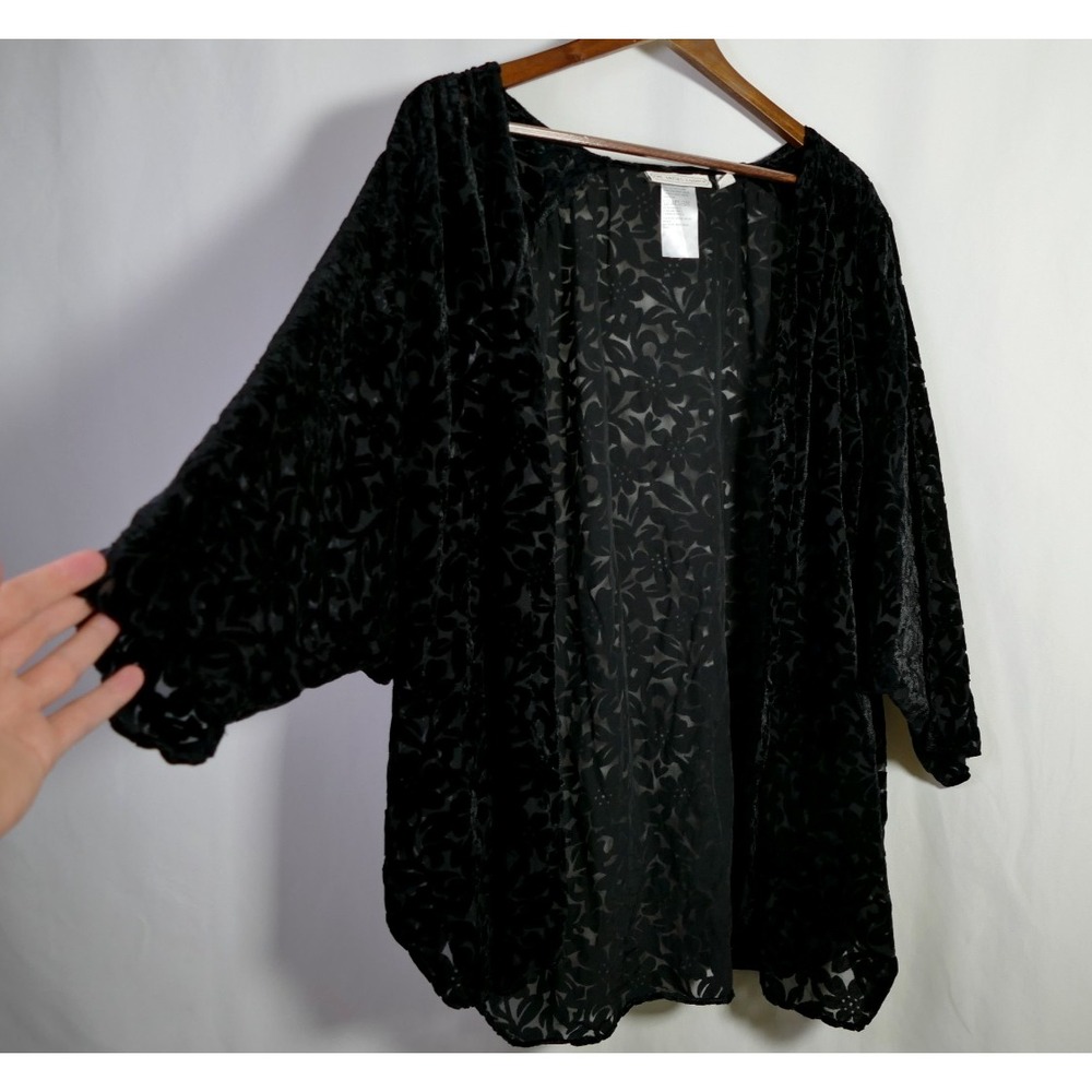 Fairy Grunge Whimsigoth Velvet Burnout Kimono Top Size L Floral Sheer Witchy